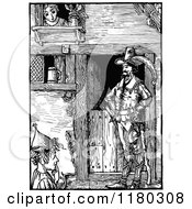 Poster, Art Print Of Retro Vintage Black And White Woman And Men At A Barn