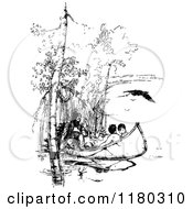 Poster, Art Print Of Retro Vintage Black And White Native Americans In A Canoe
