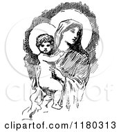 Clipart Of A Retro Vintage Black And White Baby Jesus And Mary Royalty Free Vector Illustration