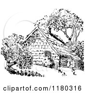 Clipart Of A Retro Vintage Black And White Country House Royalty Free Vector Illustration