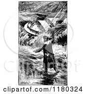 Clipart Of A Retro Vintage Black And White Shipwreck Survivor Royalty Free Vector Illustration