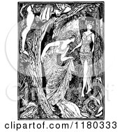 Poster, Art Print Of Retro Vintage Black And White Man In A Tree Over Ladies In The Woods