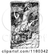 Clipart Of A Retro Vintage Black And White Dragon Slayer Royalty Free Vector Illustration