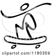 Clipart Of A Black And White Stick Drawing Of A Skateboarder Royalty Free Vector Illustration
