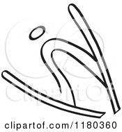 Clipart Of A Black And White Stick Drawing Of A Jumping Skier Royalty Free Vector Illustration