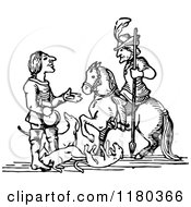 Clipart Of Retro Vintage Black And White Men Horse And Puppies Royalty Free Vector Illustration