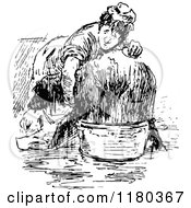 Clipart Of A Retro Vintage Black And White Woman Washing A Dog Royalty Free Vector Illustration