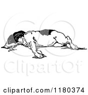 Clipart Of A Retro Vintage Black And White Dog Resting Royalty Free Vector Illustration