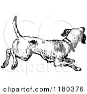 Clipart Of A Retro Vintage Black And White Dog Running Royalty Free Vector Illustration