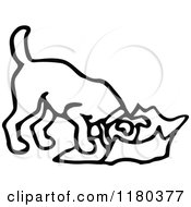 Clipart Of A Black And White Dog Eating Trash Royalty Free Vector Illustration
