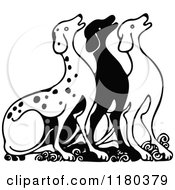 Clipart Of A Retro Vintage Black And White Dog Trio Royalty Free Vector Illustration
