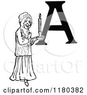 Poster, Art Print Of Retro Vintage Black And White Letter A And Woman With A Candle