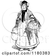 Poster, Art Print Of Retro Vintage Black And White Old Woman With Baskets