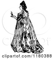 Clipart Of A Retro Vintage Black And White Lady And Tiny Man Royalty Free Vector Illustration