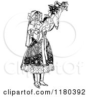 Clipart Of A Retro Vintage Black And White Woman With Fruit Royalty Free Vector Illustration