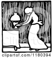 Clipart Of A Retro Vintage Black And White Woman And Lamp Icon Royalty Free Vector Illustration