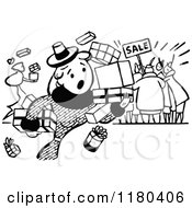 Retro Vintage Black And White Clumsy Shopper At A Sale