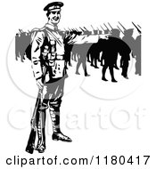 Clipart Of Retro Vintage Black And White Soldiers Royalty Free Vector Illustration