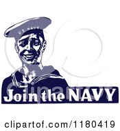 Poster, Art Print Of Retro Vintage Blue And White Join The Navy Sailor