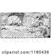 Clipart Of A Retro Vintage Black And White Porcupine In The Rain Royalty Free Vector Illustration