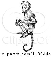 Clipart Of A Retro Vintage Black And White Monkey Royalty Free Vector Illustration