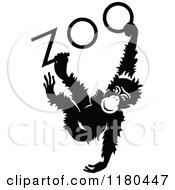 Clipart Of A Retro Vintage Black And White Monkey Hanging From Zoo Royalty Free Vector Illustration