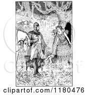 Retro Vintage Black And White Knight And Maiden In The Woods