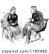 Clipart Of A Retro Vintage Black And White Couple Talking Royalty Free Vector Illustration