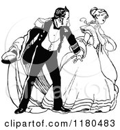 Clipart Of A Retro Vintage Black And White Couple Arguing Royalty Free Vector Illustration