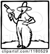 Clipart Of A Black And White Cowboy Icon Royalty Free Vector Illustration by Prawny Vintage