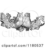 Clipart Of Retro Vintage Black And White Owls On A Branch Royalty Free Vector Illustration