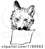Clipart Of A Retro Vintage Black And White Fox Carrying A Sign Royalty Free Vector Illustration