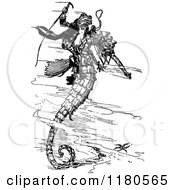 Poster, Art Print Of Retro Vintage Black And White Frog Riding A Seahorse