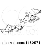 Clipart Of Retro Vintage Black And White Fish Underwater Royalty Free Vector Illustration