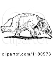 Clipart Of A Retro Vintage Black And White Elephant Charging Royalty Free Vector Illustration