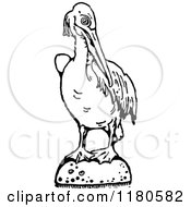 Clipart Of A Retro Vintage Black And White Pelican Royalty Free Vector Illustration