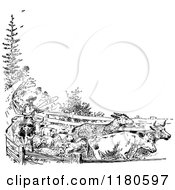 Poster, Art Print Of Retro Vintage Black And White Farmer Rounding Up His Livestock With Copyspace