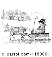 Clipart Of A Retro Vintage Black And White Donkey Pulling People In A Cart Royalty Free Vector Illustration
