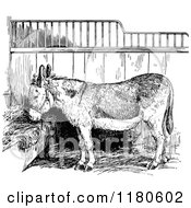 Clipart Of A Retro Vintage Black And White Donkey Eating Royalty Free Vector Illustration