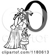 Clipart Of A Retro Vintage Black And White Letter O Mother And Daughter Royalty Free Vector Illustration