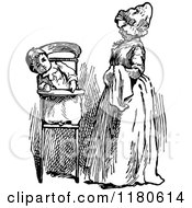 Poster, Art Print Of Retro Vintage Black And White Mother And Baby In A High Chair