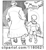 Clipart Of A Retro Vintage Black And White Father Walking With His Son Royalty Free Vector Illustration