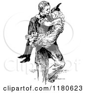 Poster, Art Print Of Retro Vintage Black And White Father Carrying His Daughter