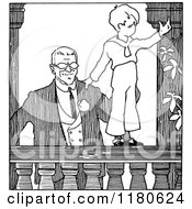 Clipart Of A Retro Vintage Black And White Father With His Son On A Railing Royalty Free Vector Illustration