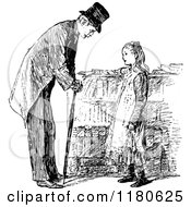 Clipart Of A Retro Vintage Black And White Father Talking To His Daughter Royalty Free Vector Illustration