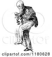 Poster, Art Print Of Retro Vintage Black And White Old Man Carrying Dolls