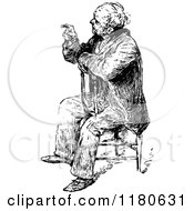 Poster, Art Print Of Retro Vintage Black And White Old Man Sitting And Pointing