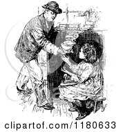 Poster, Art Print Of Retro Vintage Black And White Girl And Grandfather With Soup