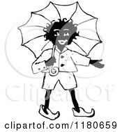 Clipart Of A Retro Vintage Black And White African Boy With An Umbrella Royalty Free Vector Illustration