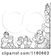 Poster, Art Print Of Retro Vintage Black And White Border Of Girls And Dolls